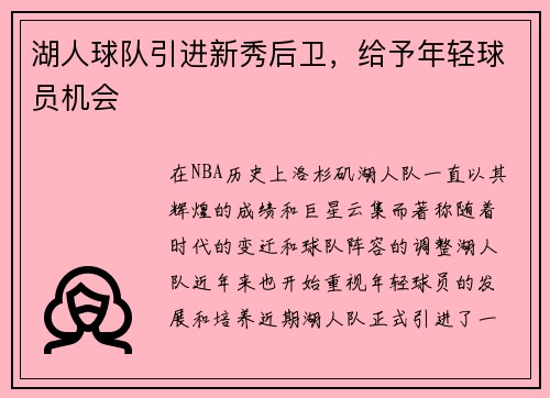 湖人球队引进新秀后卫，给予年轻球员机会