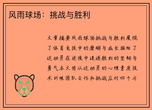 风雨球场：挑战与胜利